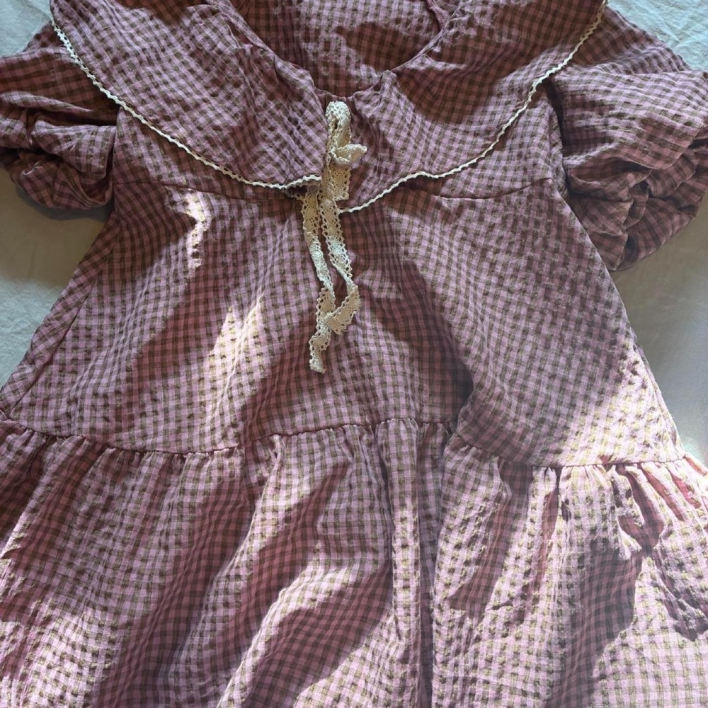 NEW Pink Gingham Dress with Lace Trim